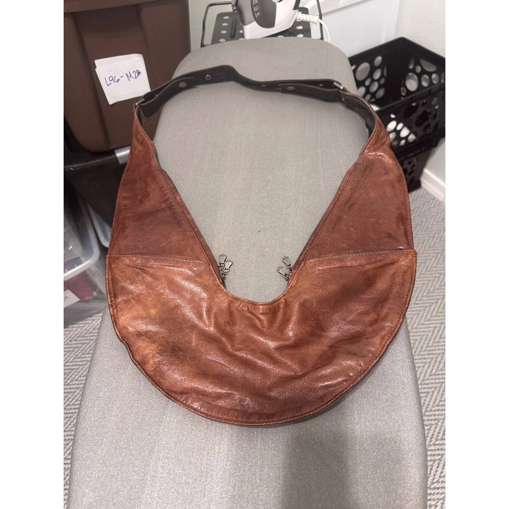 Sash Genuine Leather Shoulder Bag Brown Distressed Hobo Style